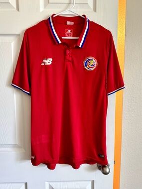 New Balance Costa Rica Red Men's Short-Sleeve Polo with Blue & White Trim